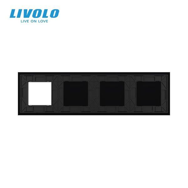 Рамка 4-постова порожня Х сенсорів 1 розетка (Х-Х-Х-0) LIVOLO, загартоване скло, чорна, 294&times;80 мм (VL-P700/00/00/E-8B) C7-CX/CX/CX/SR-12 фото