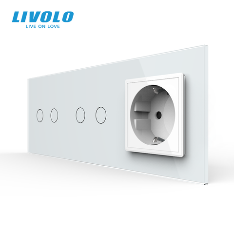 Сенсорний вимикач 4 сенсора (2-2) 1 розетка Livolo білий скло (VL-C702/C702/C7C1EU-11) VL-C702/C702/C7C1EU-11 фото