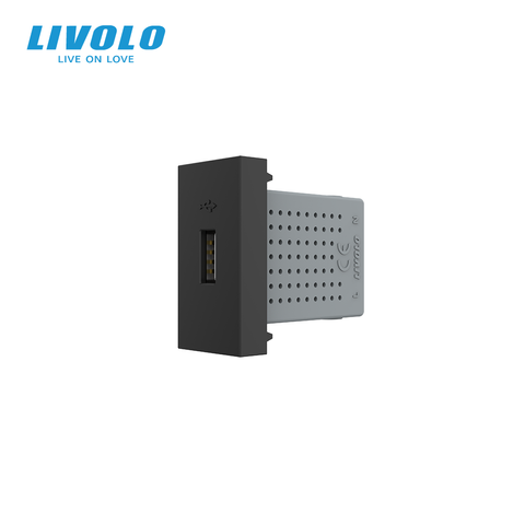 USB розетка LIVOLO 5V 2.1A, чорна, 10Вт, з блоком живлення, модуль 0.5 поста (VL-FCUA-1BP) 727600212 фото