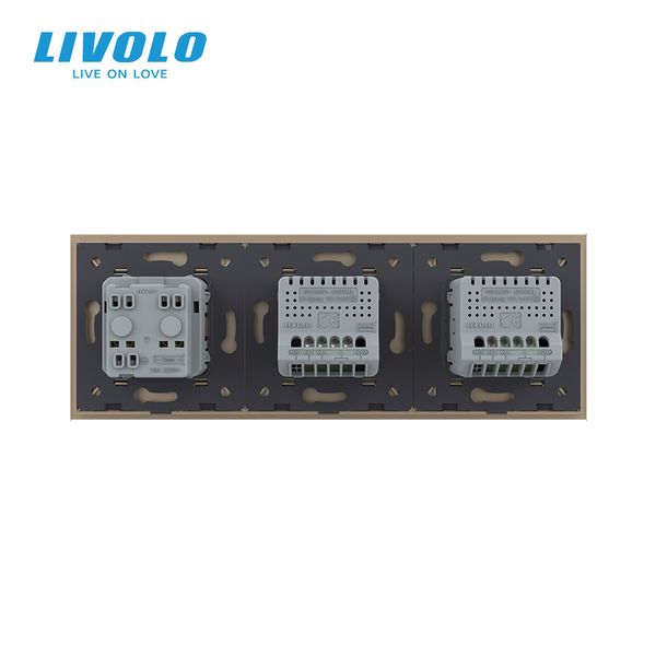 Сенсорний вимикач 4 сенсора (2-2) 1 розетка Livolo золото скло (VL-C702/C702/C7C1EU-13) VL-C702/C702/C7C1EU-13 фото