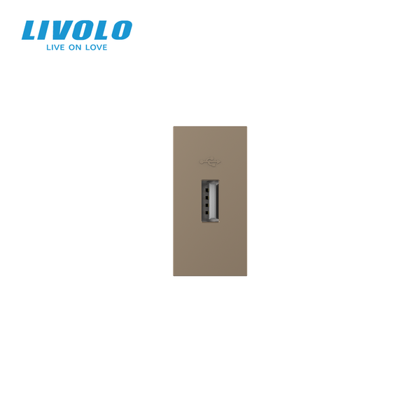 USB розетка LIVOLO 5V 2.1A, золота, 10Вт, з блоком живлення, модуль 0.5 поста (VL-FCUA-1AP) 727600213 фото