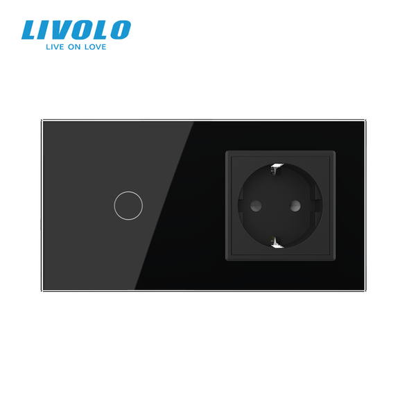 Сенсорний вимикач 1 сенсор 1 розетка Livolo чорний скло (VL-C701/C7C1EU-12) VL-C701/C7C1EU-12 фото