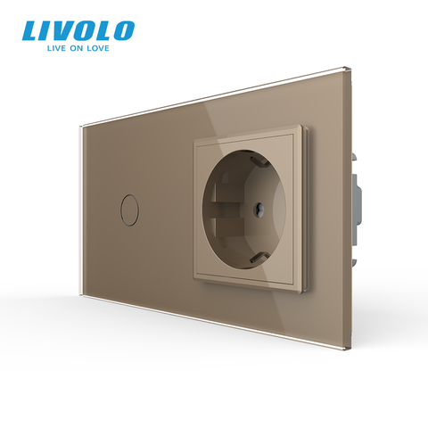 Сенсорний вимикач 1 сенсор 1 розетка Livolo золото скло (VL-C701/C7C1EU-13) VL-C701/C7C1EU-13 фото