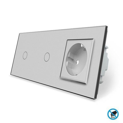 Безконтактний вимикач 2 сенсора (1-1) 1 розетка Livolo сірий скло (VL-C701/C701/C7C1EU-PRO15) VL-C701/C701/C7C1EU-PRO15 фото