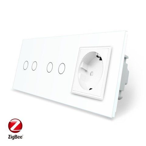 Розумний сенсорний ZigBee вимикач 4 сенсора (2-2) 1 розетка Livolo білий скло (VL-C702Z/C702Z/C7C1EU-11) VL-C702Z/C702Z/C7C1EU-11 фото