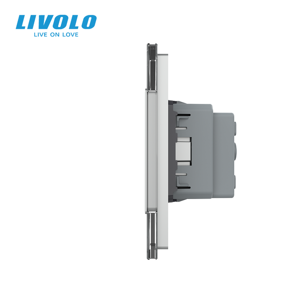Сенсорний вимикач 2 сенсора 2 розетки Livolo сірий скло (VL-C702/C7C2EU-15) VL-C702/C7C2EU-15 фото