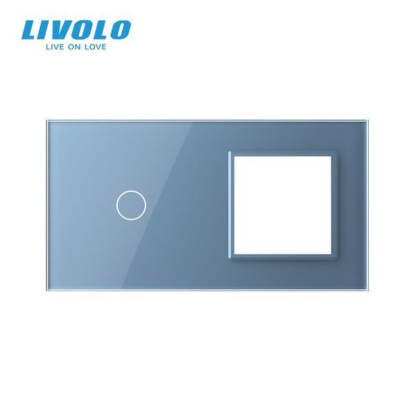 Рамка 2-постова для 1-сенсорного вимикача та розетки (1-0) LIVOLO, загартоване скло, блакитна, 151&times;80 мм (C7-C1/SR-19) C7-C1/SR-19 фото