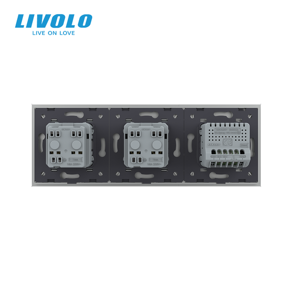 Сенсорний вимикач 2 сенсора 2 розетки Livolo сірий скло (VL-C702/C7C2EU-15) VL-C702/C7C2EU-15 фото