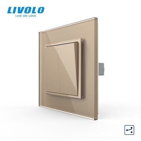Двоклавішний прохідний вимикач Livolo золото скло (VL-C7FCMKS-1AP) VL-C7K2S-13 фото