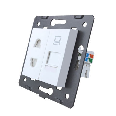Розетка LIVOLO: універсальна 2-в-1 + комп'ютерна RJ-45 (8P8C Cat.6), біла, зі шторкою, модуль (C7-C1A1C-11) C7-C1A1C-11 фото