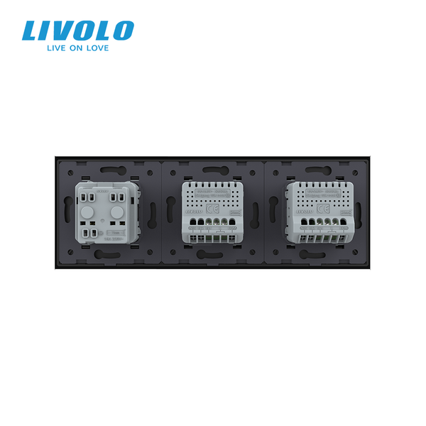 Сенсорний вимикач 2 сенсора (1-1) 1 розетка Livolo чорний скло (VL-C701/C701/C7C1EU-12) VL-C701/C701/C7C1EU-12 фото