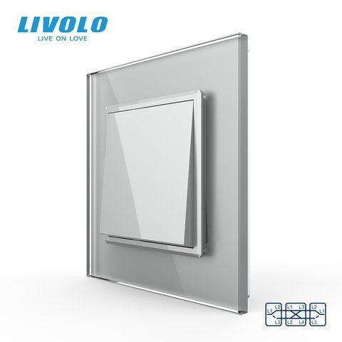 Одноклавішний перехресний вимикач Livolo сірий скло (VL-C7FCMM10A-2IP) VL-C7K1S2-15 фото