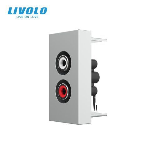 Аудіо розетка RCA (тюльпан) LIVOLO, сіра, модуль 0.5 поста, для колонок / підсилювача (VL-FCAU-1IP) 727400115 фото