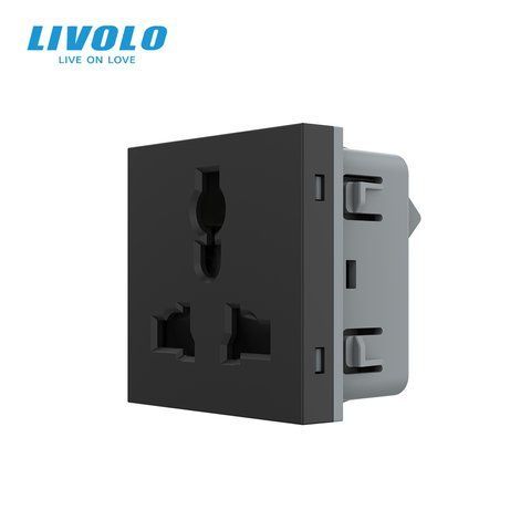 Універсальна розетка LIVOLO 12-в-1, з заземленням і шторками, чорна, 16А 250В, модуль (VL-FCT22 16A-2BP) 724200612 фото