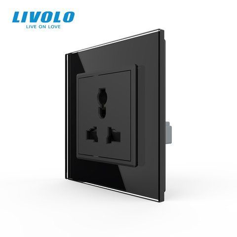 Розетка універсальна 12 стандартів в 1 Livolo чорний скло (VL-C7C1C-12) VL-C7C1C-12 фото