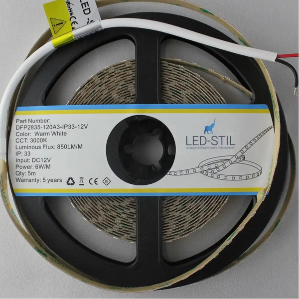 LED стрічка LED-STIL 3000K, 6 W, 2835, 120 шт, IP33, 12V, 850LM DFP2835-120A3-IP33-12V фото