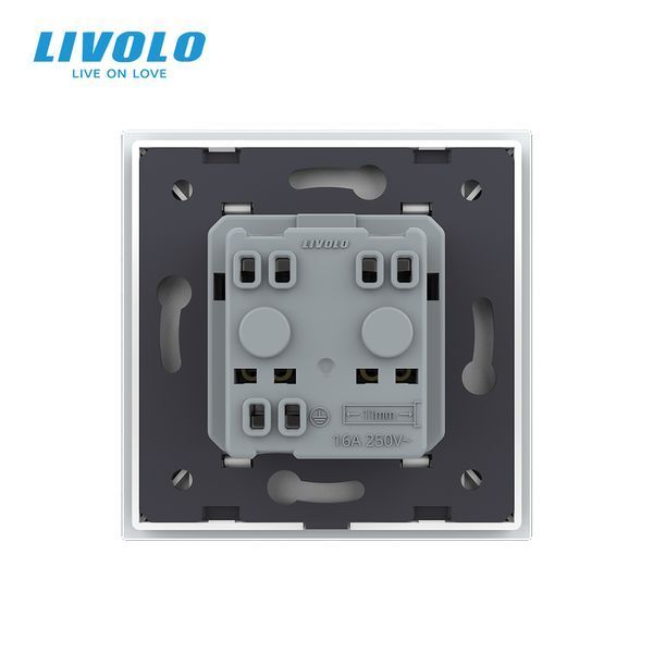 Електрична розетка з заземленням LIVOLO, біла, скляна рамка, шторки, 250В 16А (VL-C7C1EU-11) VL-C7C1EU-11 фото
