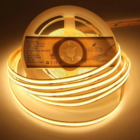 Світлодіодна стрічка LED-STIL 2700K 10 Вт/м COB 320 діодів IP33 24 Вольта 900 Lm тепле світло UC27-24-320-8-90 фото