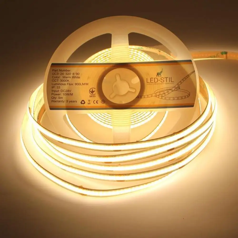 Світлодіодна стрічка LED-STIL 3000K 10 Вт/м COB 320 діодів IP33 24 Вольта 900 Lm тепле світло UC3-24-320-8-90 фото