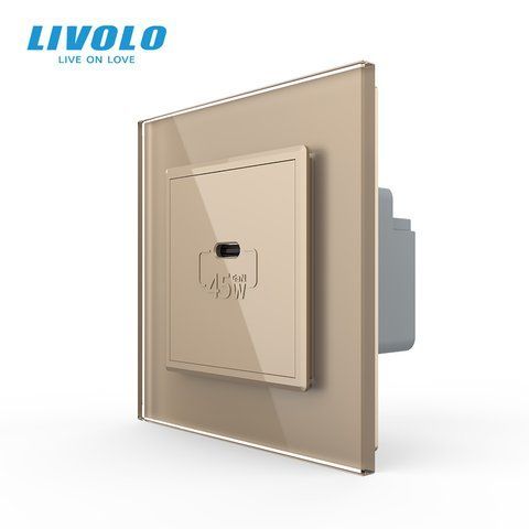 Розетка USB Type-C з Power Delivery 45W LIVOLO золота матова скло VL-C7FCUC-2AS06 фото