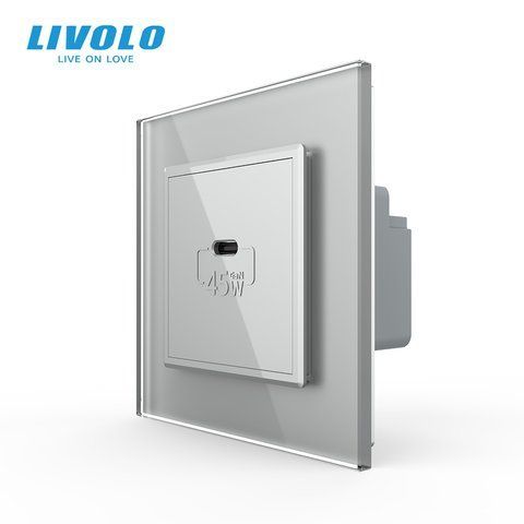 Розетка USB Type-C з Power Delivery 45W LIVOLO сіра матова скло VL-C7FCUC-2IS06 фото