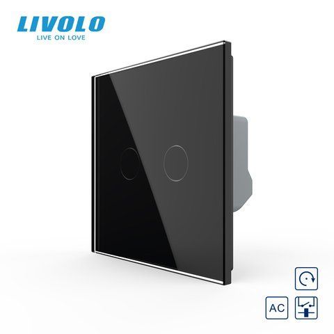 Сенсорна кнопка 2 сенсора Сухий контакт Livolo чорний скло (VL-C702IH-12) VL-C702IH-12 фото