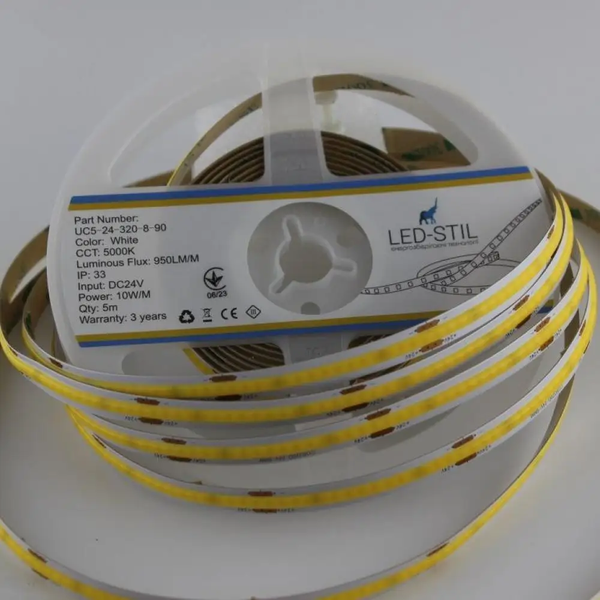 Світлодіодна стрічка LED-STIL 5000K 10 Вт/м COB 320 діодів IP33 24 Вольта 1000 Lm нейтральне світло UC5-24-320-8-90 фото