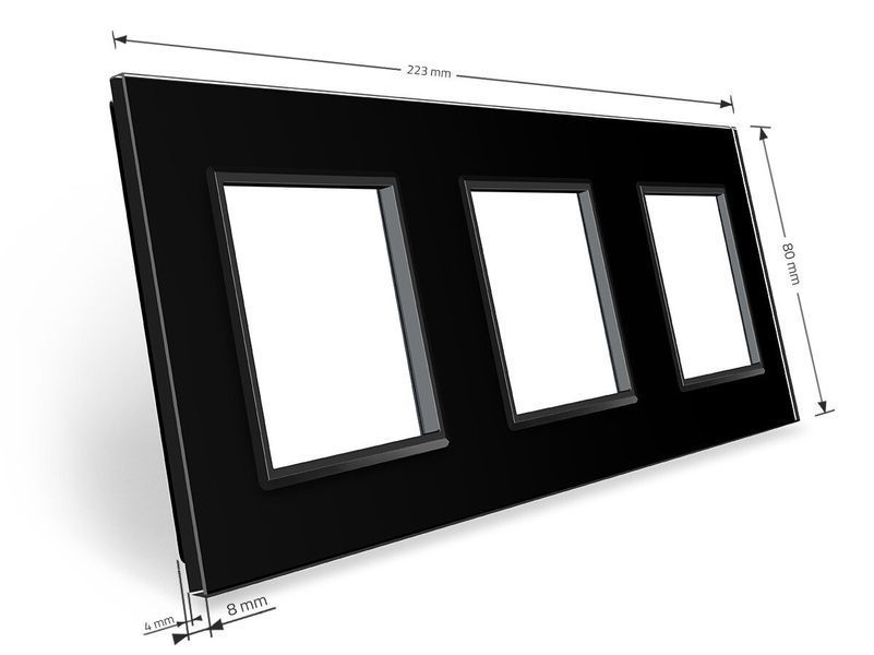 Рамка 3-постова LIVOLO, загартоване скло, чорна, 223&times;80 мм (VL-P7E/E/E-6B) BB-C7-SR/SR/SR-12 фото