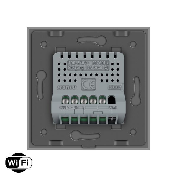 Розумний сенсорний Wi-Fi вимикач 2 сенсора Livolo сірий скло (VL-C7FC2NY-2GIP) VL-C7FC2NY-2GIP фото